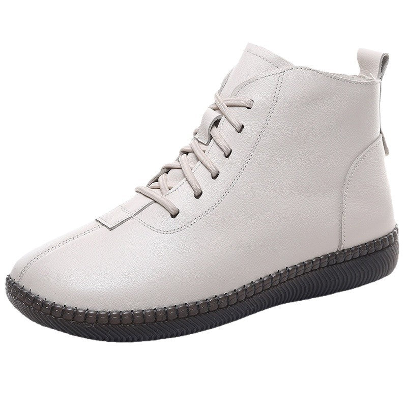 Women's Lightweight Short Flat Round Toe Soft Leather Shoes