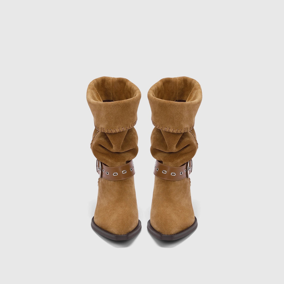 Suede Retro Length Knight Pleated Western Women's Leather Boots