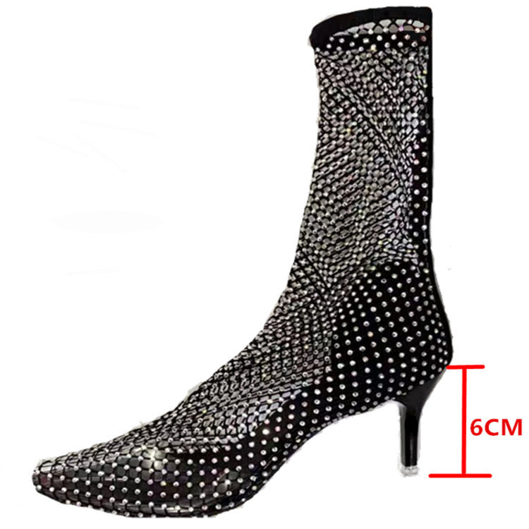 Summer Pointed Toe Over The Knee Hollow Jeweled Women's Leather Boots