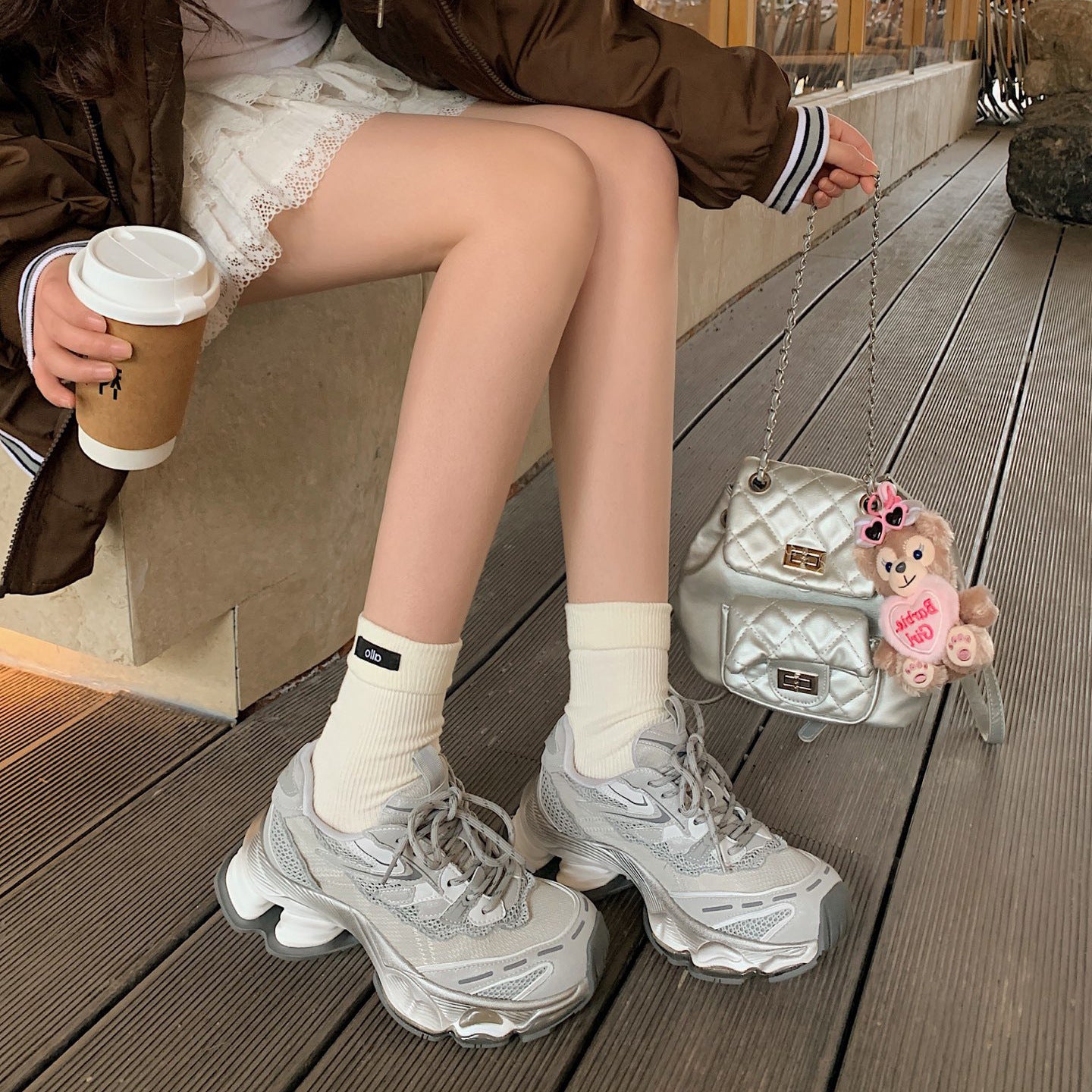 Mesh Stitching Breathable Clunky Fashion Platform Elevator Wild Moral Sports Casual Shoes