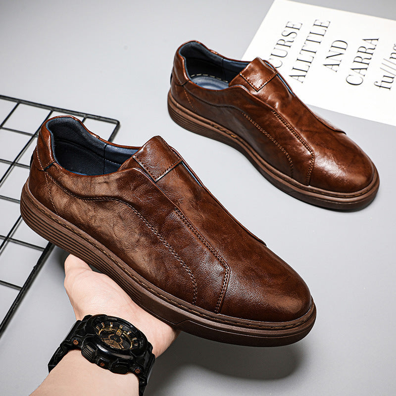 Men's Outdoor Slip-on Elastic Band British Fashion Men's Casual Leather Shoes
