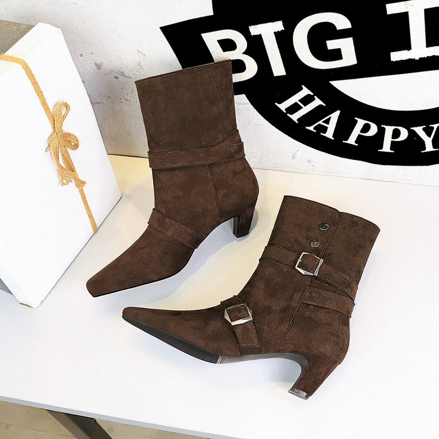 Women's Retro Design Fashion Square Toe Belt Buckle Minority Boots