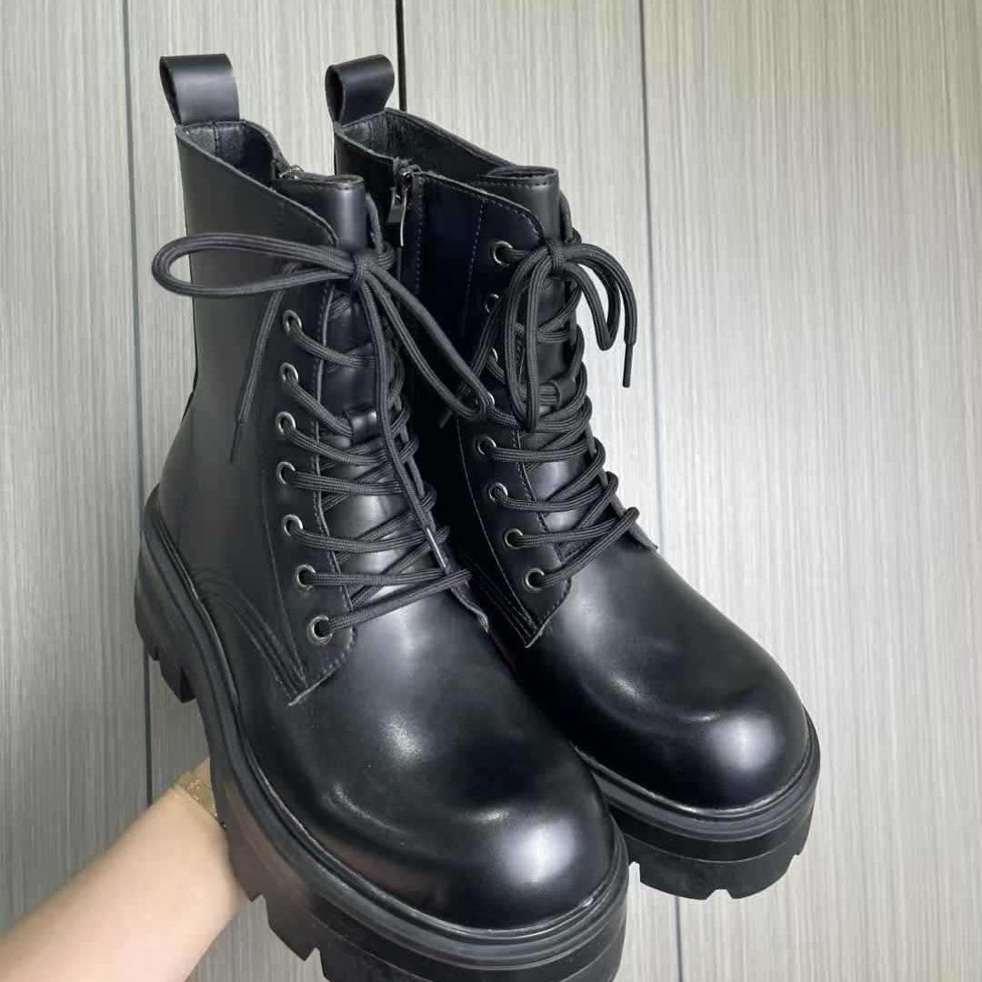 Men's British Style Black Side Zip Platform Motorcycle Boots