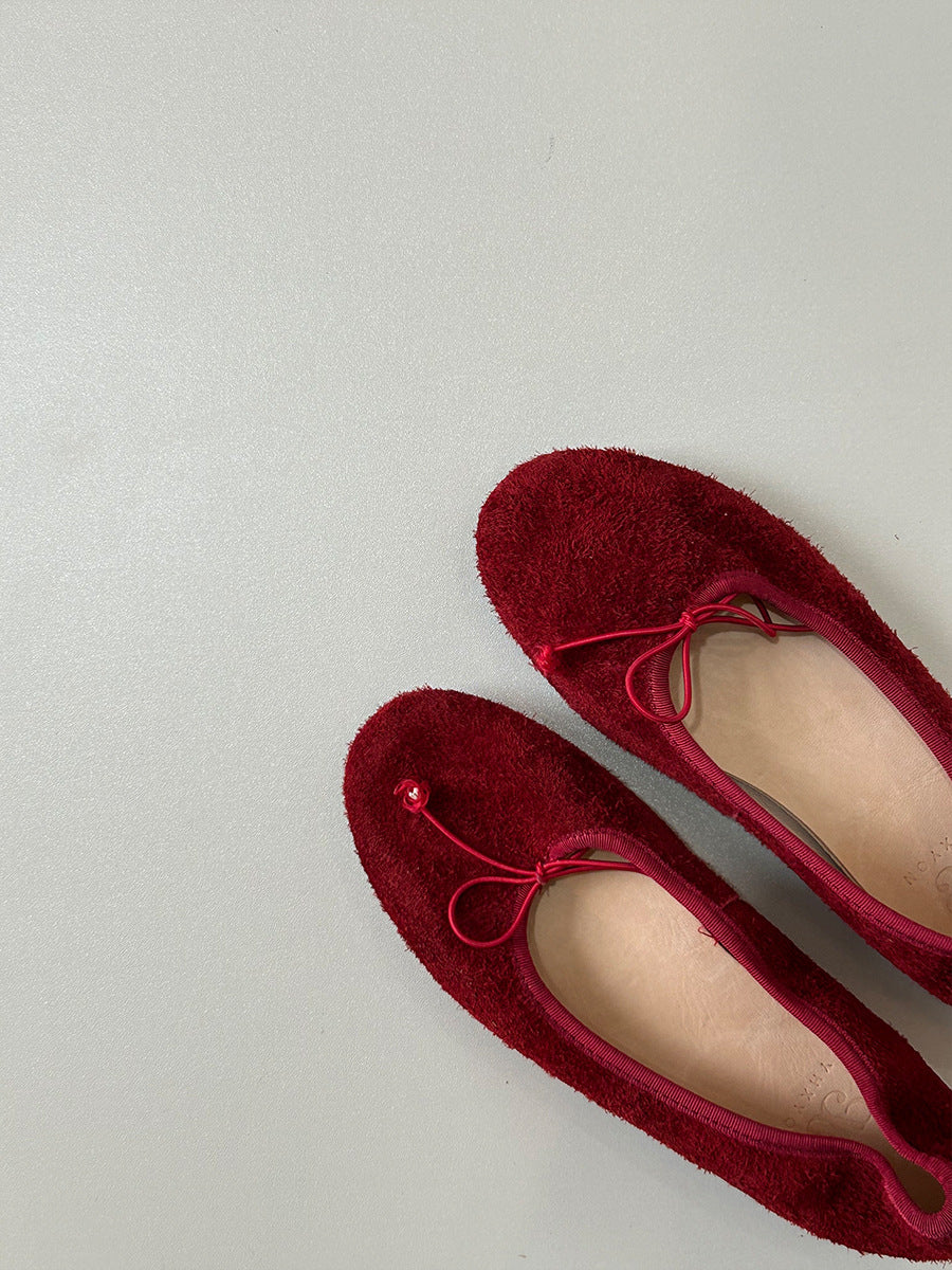 Women's Cowhide Ballet Flat Spring French Style Vintage Mary Jane Round Women's Fashion Shoes