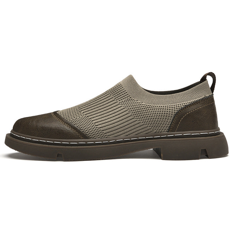 Rubber Korean Style Cowhide Round Toe Men's Casual Shoes