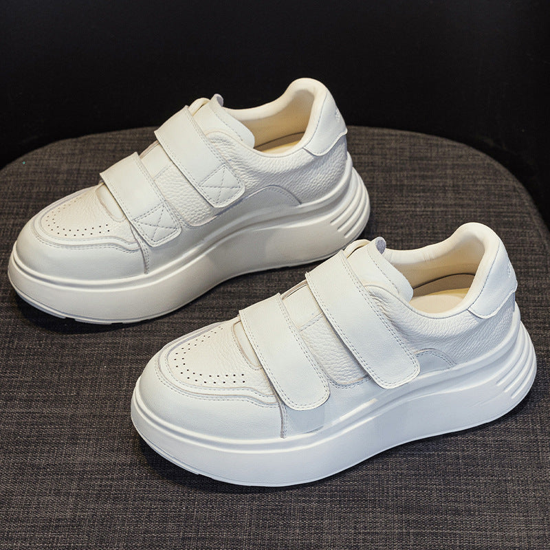 Women's Genuine Retro White Platform Hight Increasing Board Casual Shoes