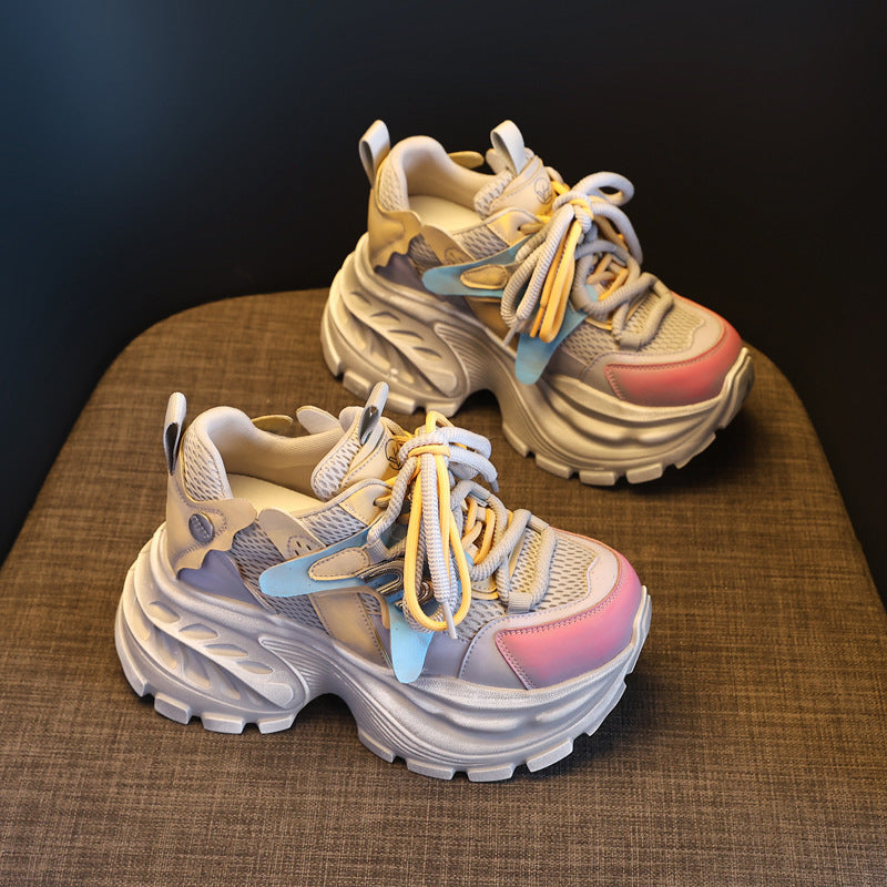 Women's Bottom Height Increasing Insole Mesh Breathable Clunky Spring Muffin Sports Casual Shoes