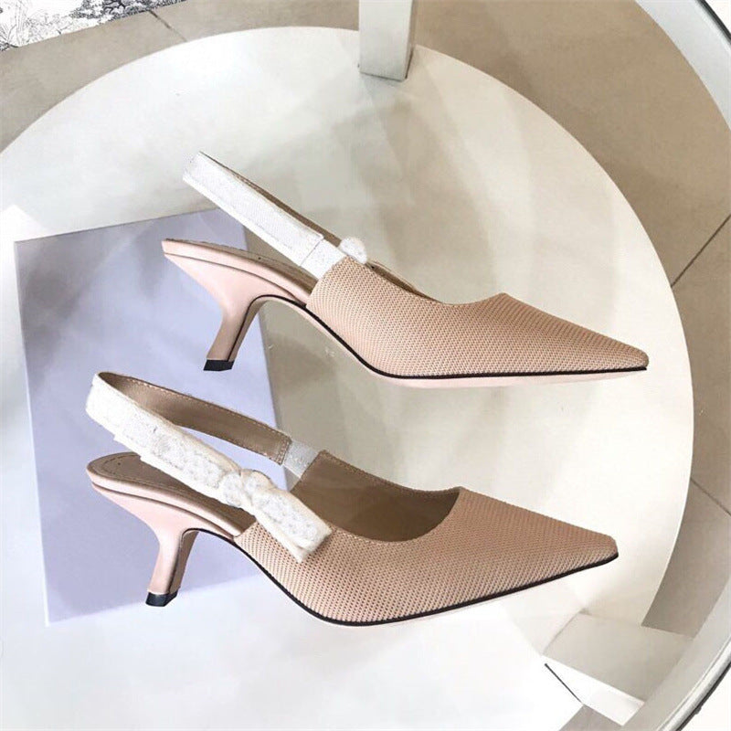 Women's Letters Ribbon Bow Closed Toe French Style Cat Pointed High Heeled Sandals