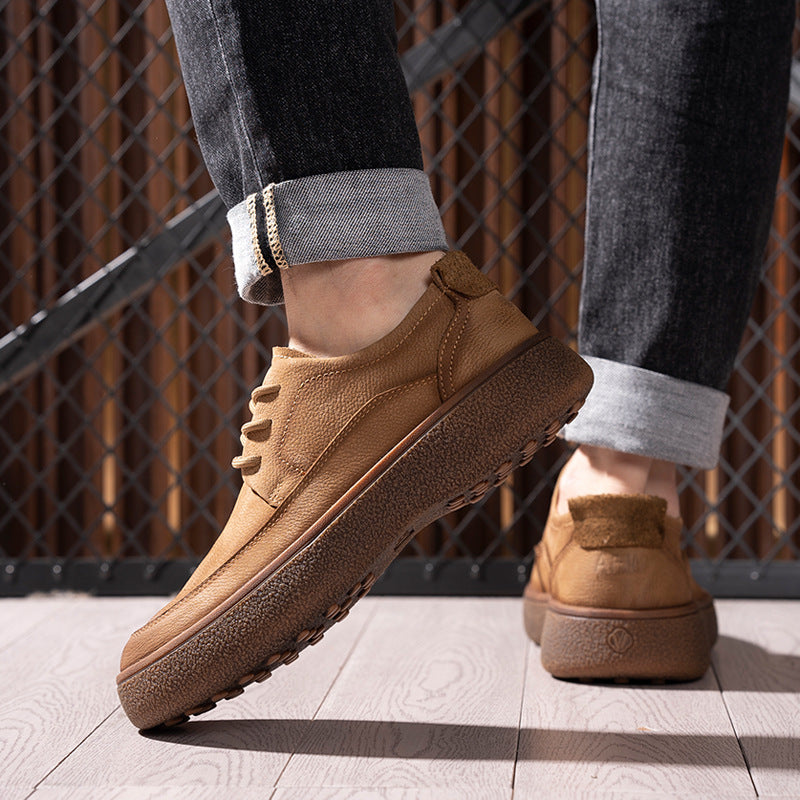 Men's Layer Cowhide Soft Bottom Surface Breathable Genuine Retro Lace Men's Casual Leather Shoes