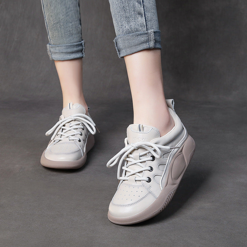Women's Lace Up Handmade Genuine Flat Sports Wind Soft Bottom Women's Casual Shoes