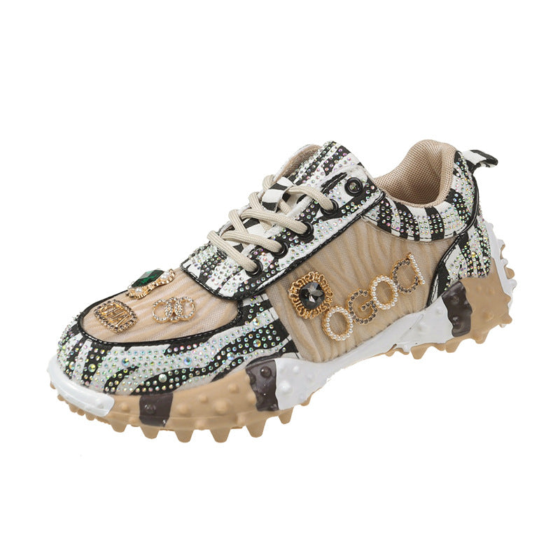 Women's Letter Pumps Rhinestone Durian Bottom Muffin Mesh Women's Sports Shoes