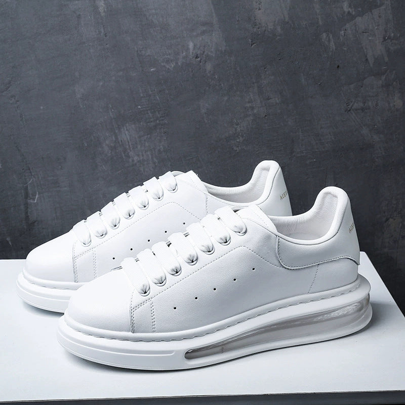 Men's & Women's Air Cushion White Korean Platform Height Increasing Men's Casual Leather Shoes