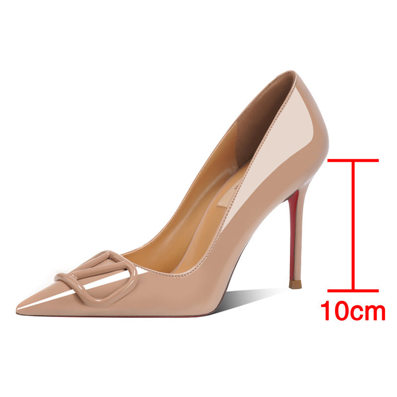 Women's Red Bottom V Buckle Pumps Shallow Mouth All-inclusive Stiletto High Women's Fashion Shoes