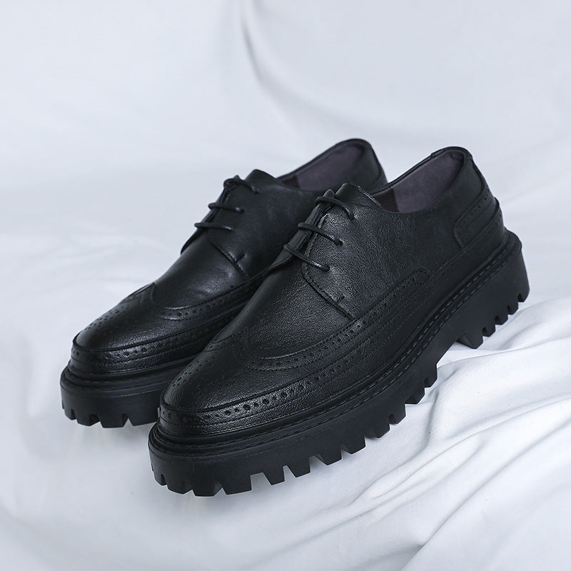 Men's Korean Fashion Green Less British Hair Leather Shoes