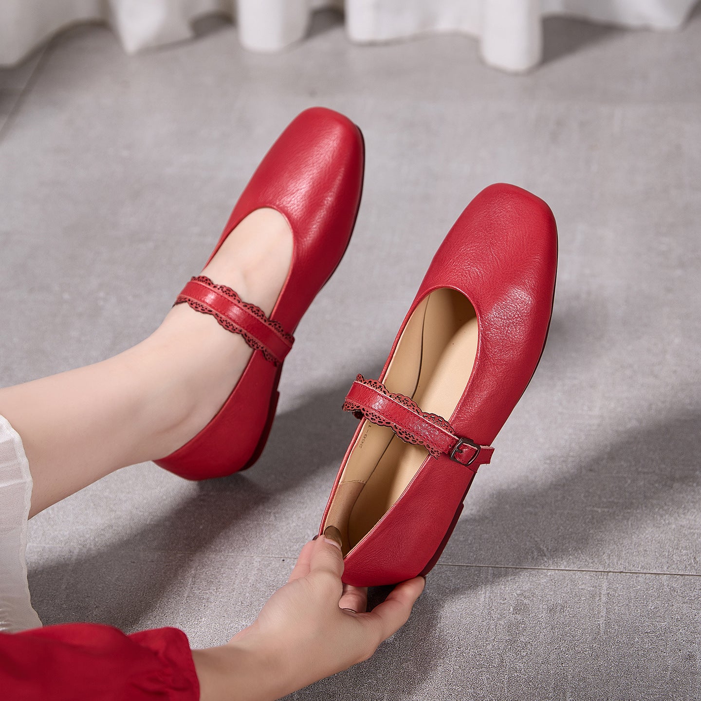 Women's Genuine Mary Jane Square Toe With Soft Bottom Comfortable Women's Casual Shoes