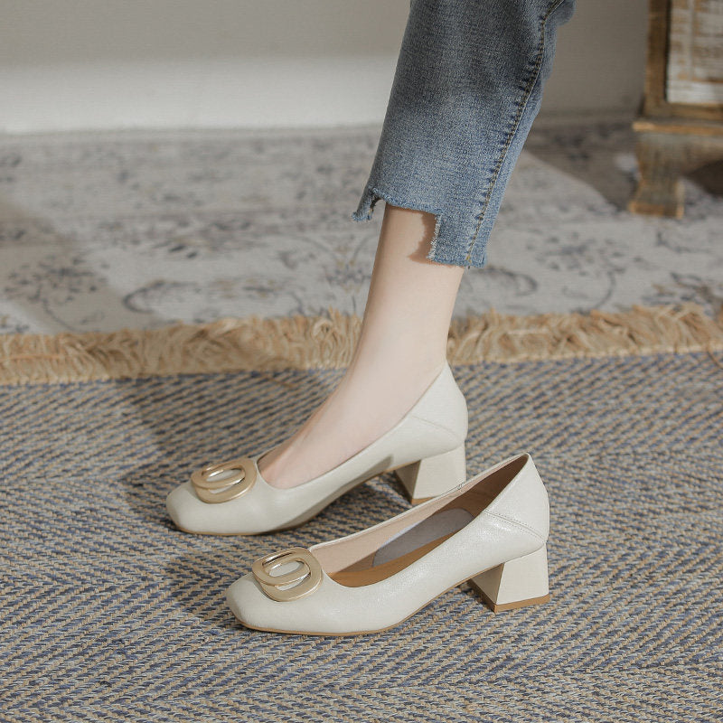 Women's Genuine Glove French Style Low-cut Square Toe Soft Women's Fashion Shoes