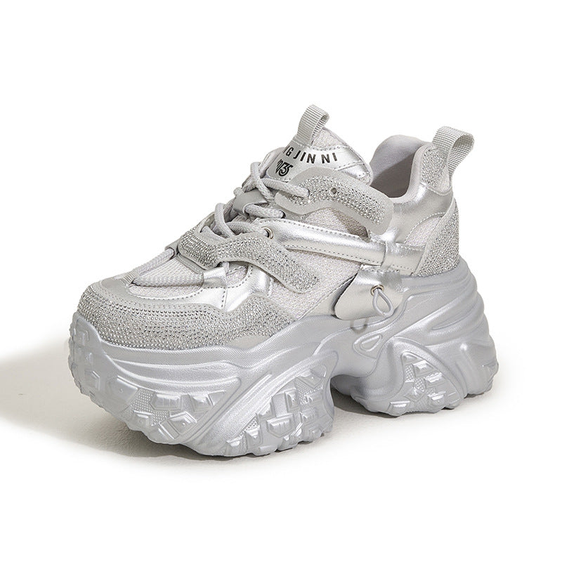 Women's Spring Breathable Mesh Diamond Fashion Height Women's Sports Shoes