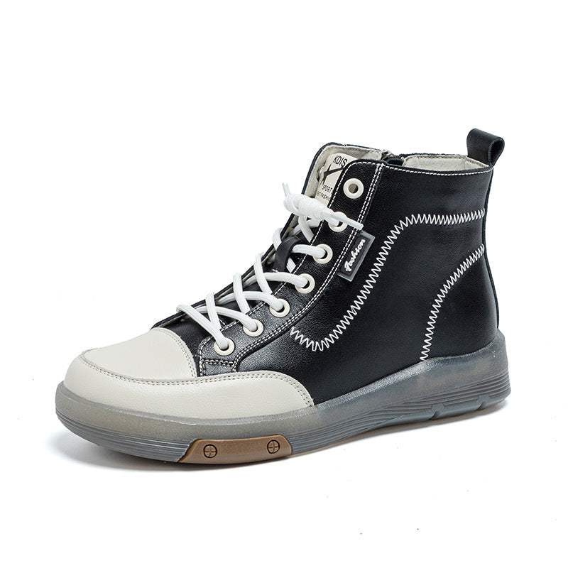 Women's Heavy Martin Electric Embroidered White Large Women's Leather Boots