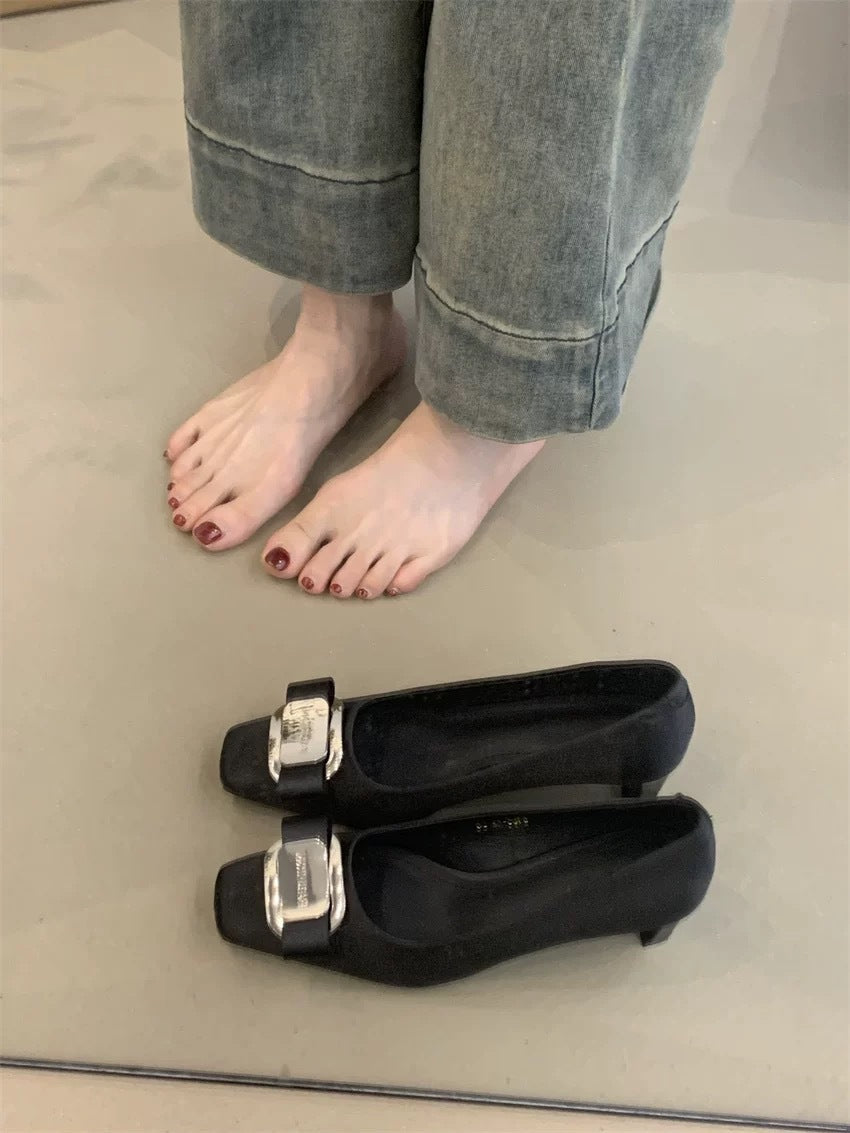 Women's French Chunky High Black Commuter Dress Women's Casual Shoes