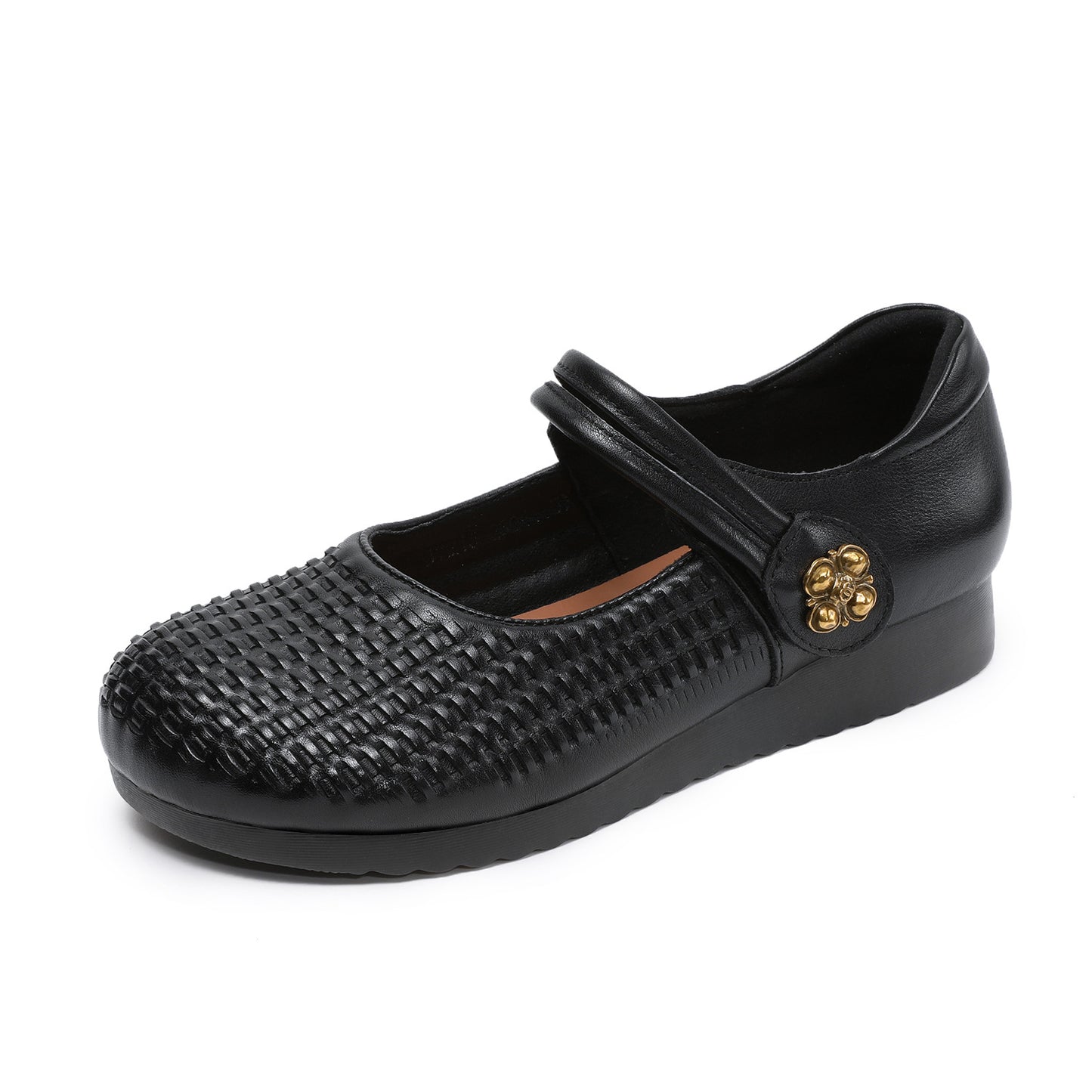 Women's Genuine Soft Bottom Flats Vintage Low-cut Pumps Hand-woven Mary Women's Casual Shoes