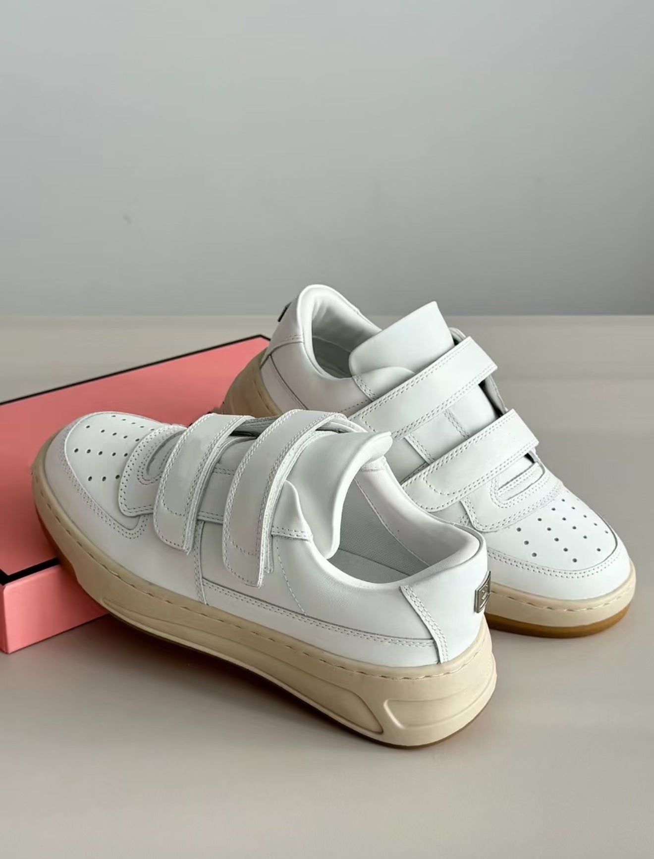 Women's Nana Velcro White Thick Sole Height Increasing Small Sneakers