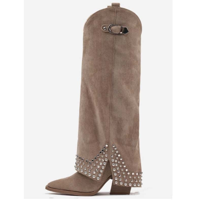 Pointed Toe Belt Lock Pants Large Size Fashion Decorative Rivets Boots