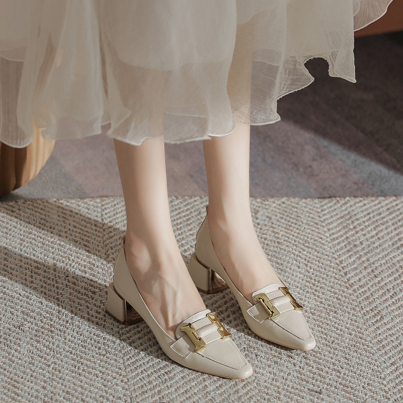 Women's Square Toe Autumn Slip-on Soft Chunky High Women's Fashion Shoes