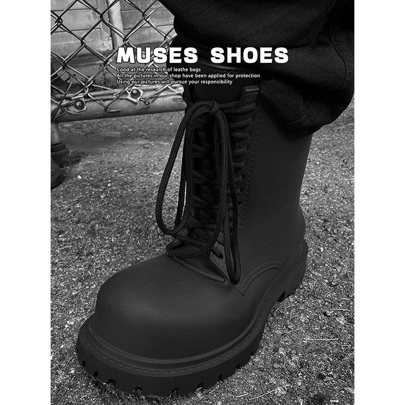 Men's Niche Paris Mickey Big Derby Thick Bottom Round Toe Black Men's Martin Boots