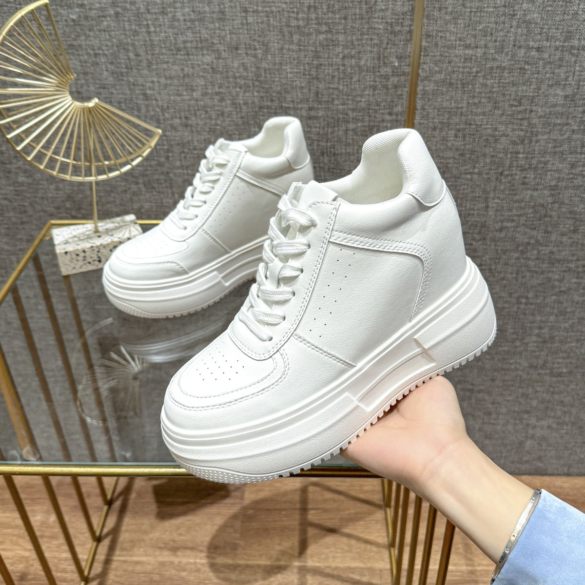 Women's White Invisible Height Increasing Insole Platform Women's Shoes