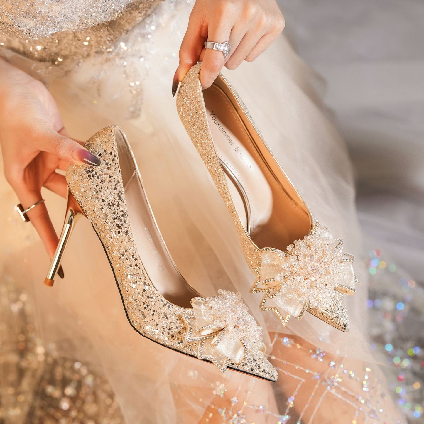 Great Applique Rhinestone High Prom Wedding Party Heels
