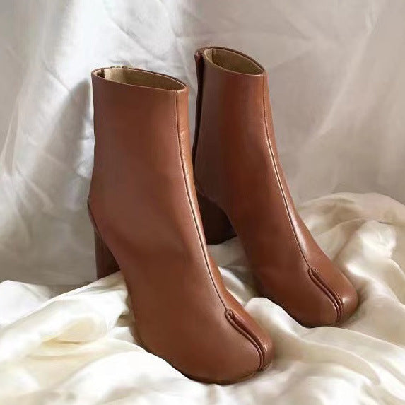 Women's Toe Slimming Chunky High Fashion Low Sleeve Women's Leather Boots