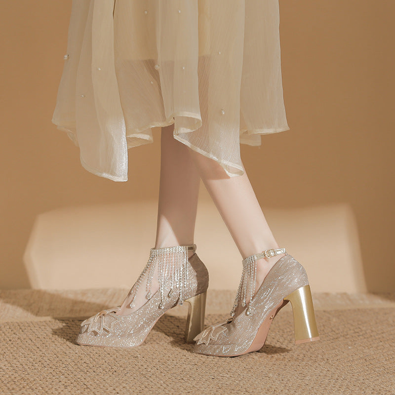 Wedding Two-way High Square Toe Low-cut Platform Women's Fashion Shoes