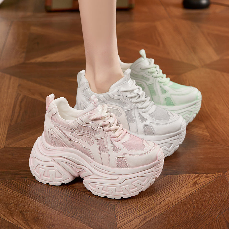 Women's Platform Dad Summer Hollow Mesh Surface Breathable Height Increasing Insole Women's Sports Shoes