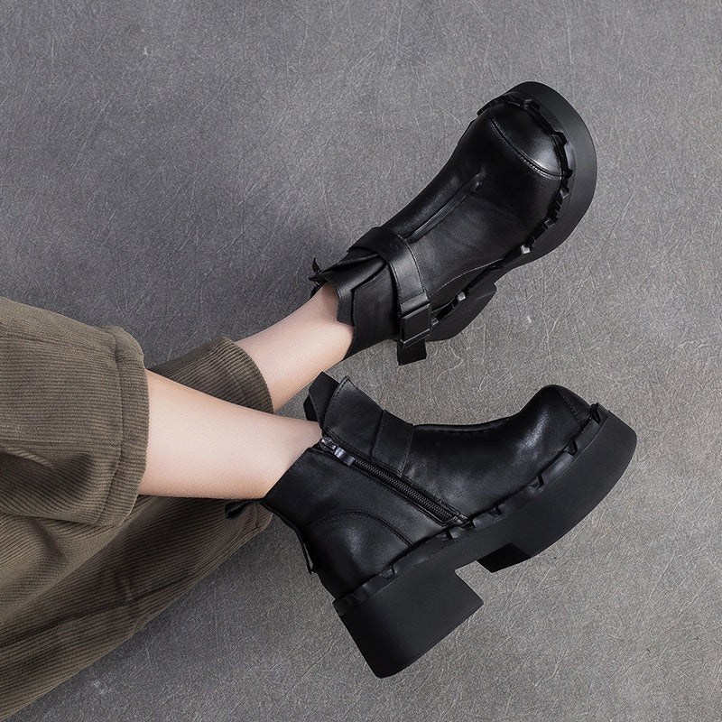 Women's Shu Big Toe Thick Bottom Buckle British Style Fashion Solid Women's Shoes