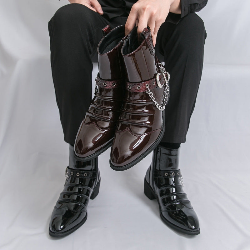 Men's Pointed Korean Style British Leisure Chain Decorative Leather Shoes