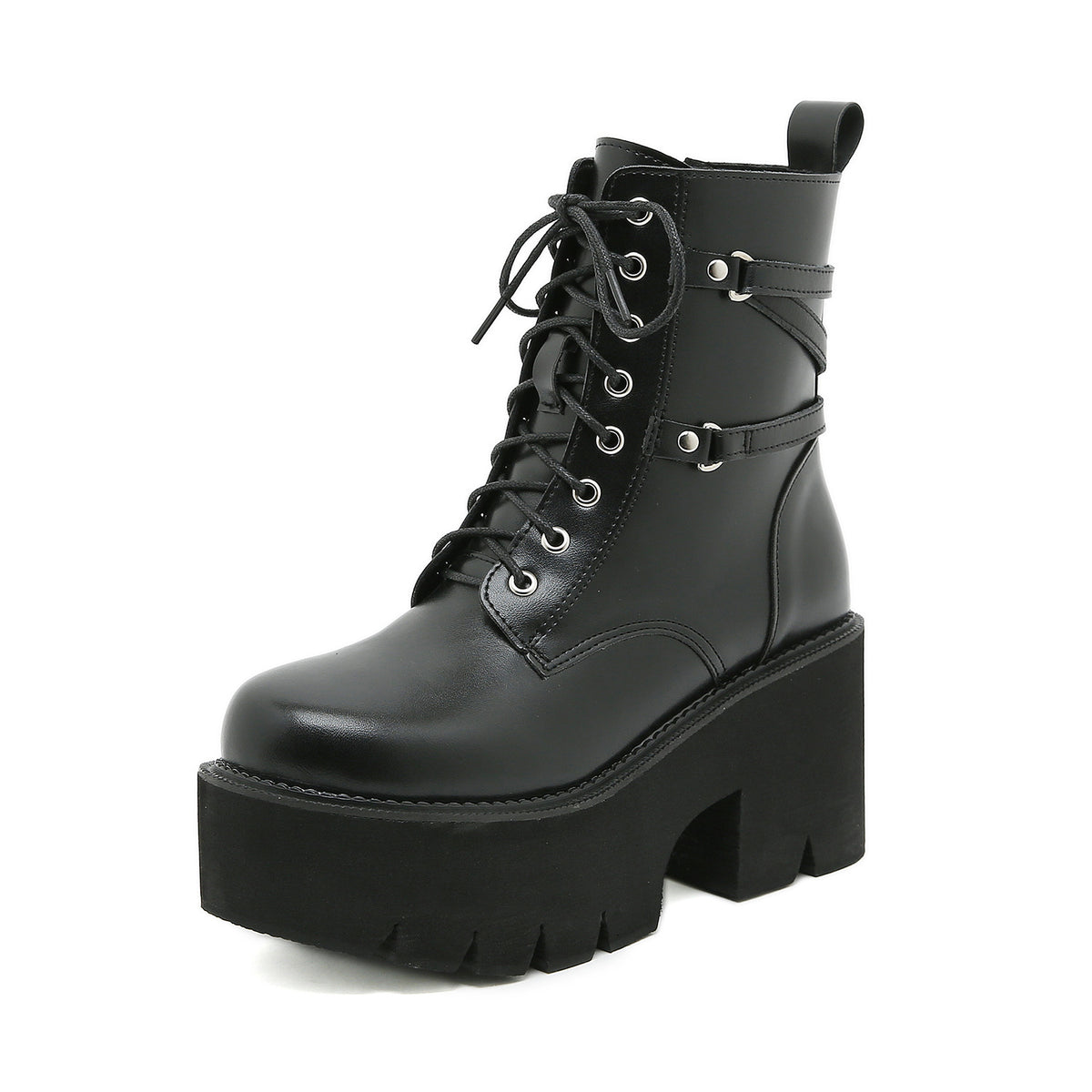 Women's Round Toe Platform Muffin Rivet Chunky Heels