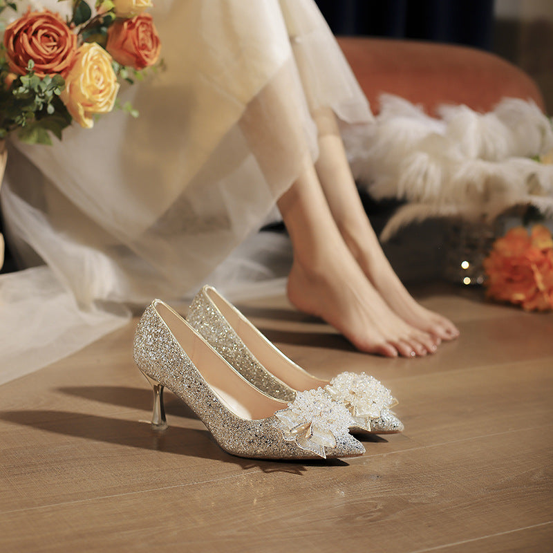 Crystal High Pumps Banquet Wedding Pointed Stiletto Heels