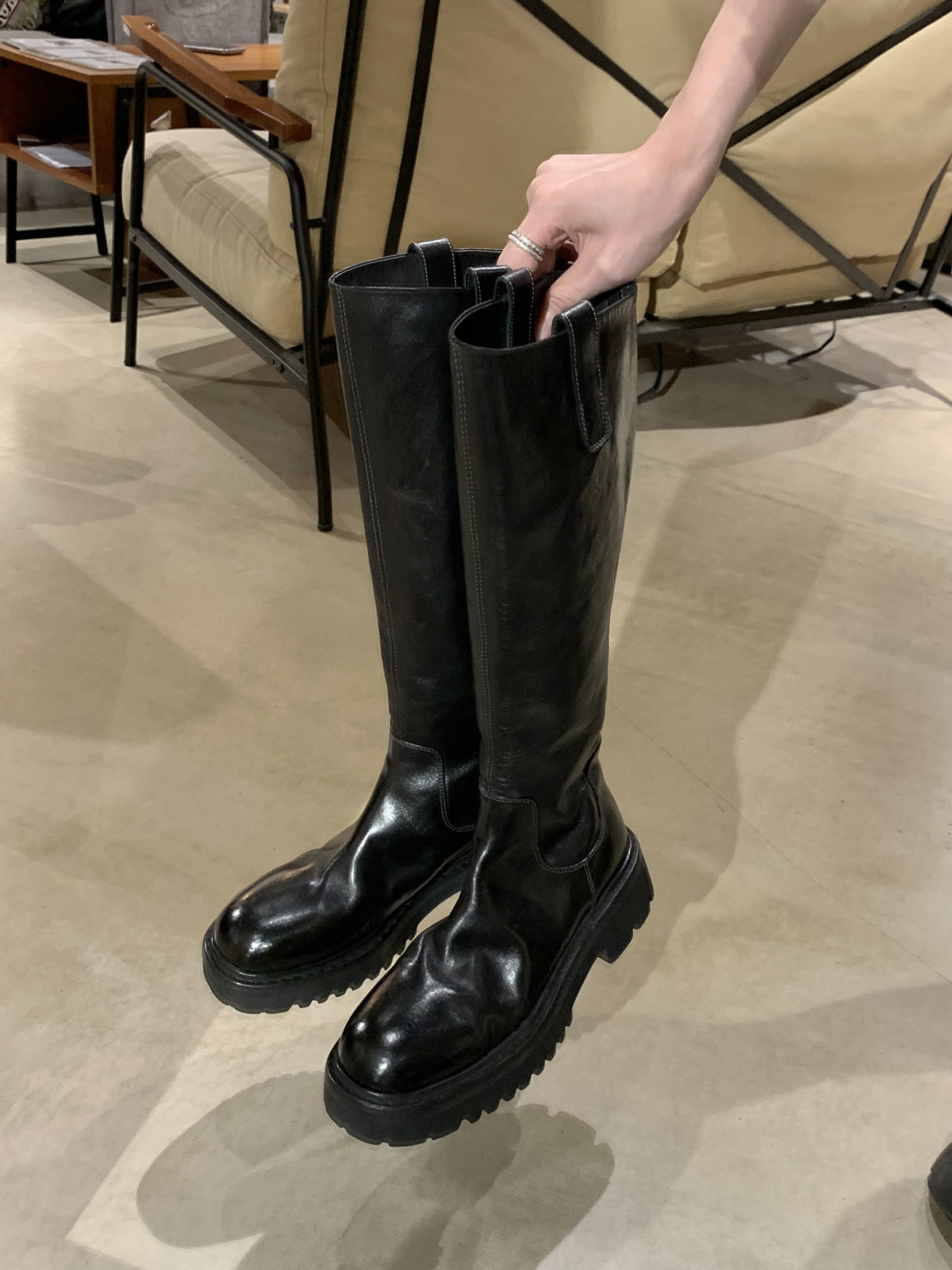Women's Second Hair Grape Mom Shrink Horse Round Head Thick Bottom Boots