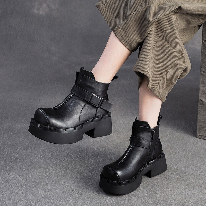 Women's Shu Big Toe Thick Bottom Buckle British Style Fashion Solid Women's Shoes