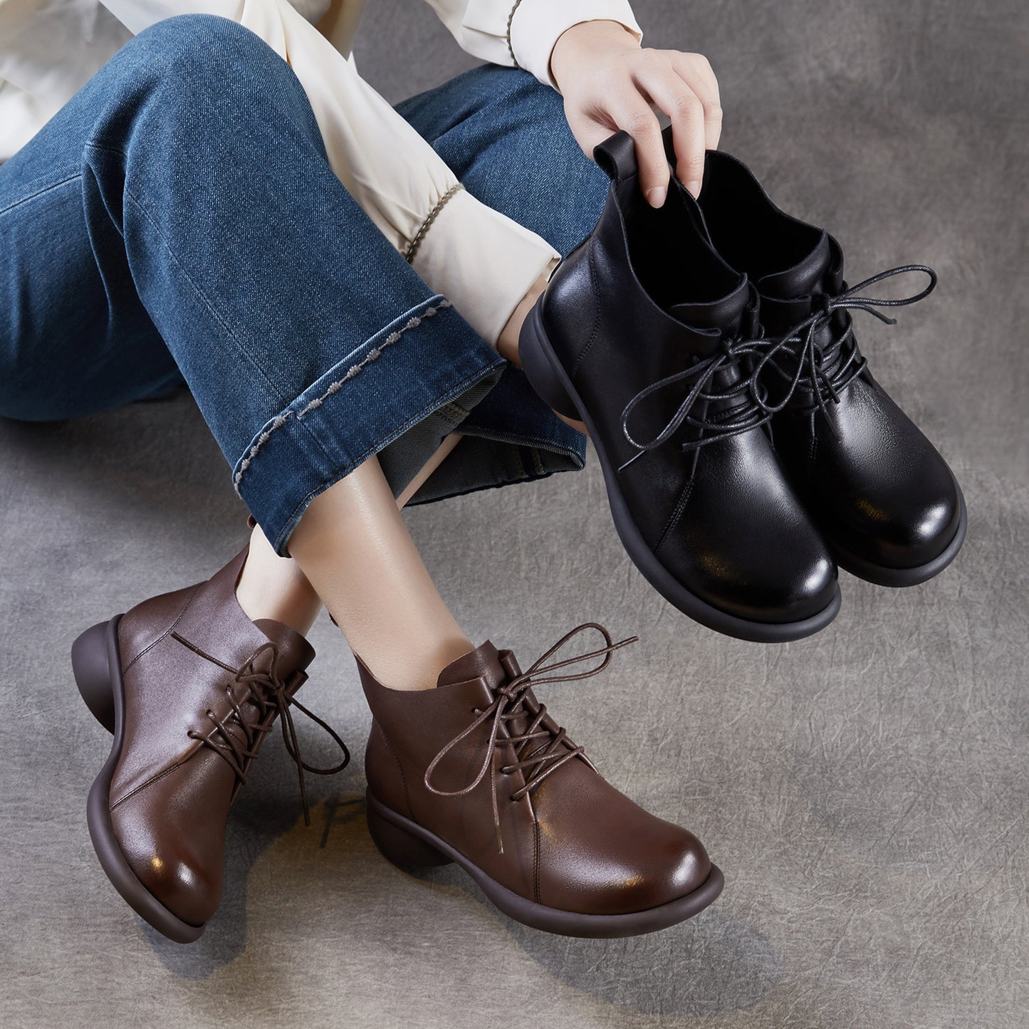 Women's Genuine Thin Martin First Layer Cowhide Soft Bottom Comfortable Mother Women's Leather Boots