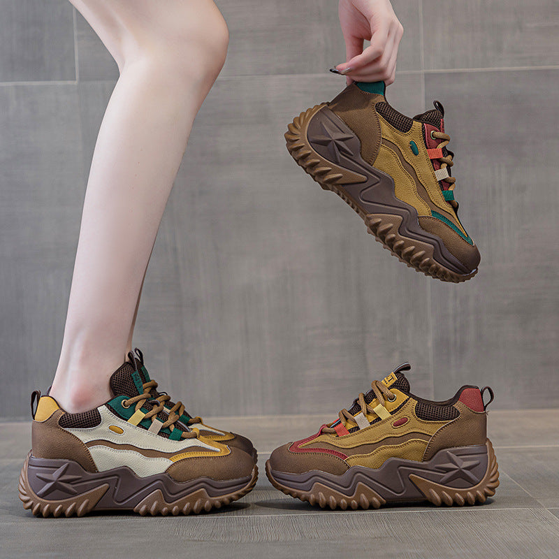 Women's Platform Dad Breathable Warm Small Height Sneakers