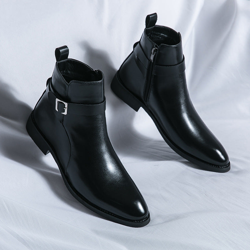 Men's Summer Martin Trendy Pointed Ankle Chelsea British Style Men's Leather Boots