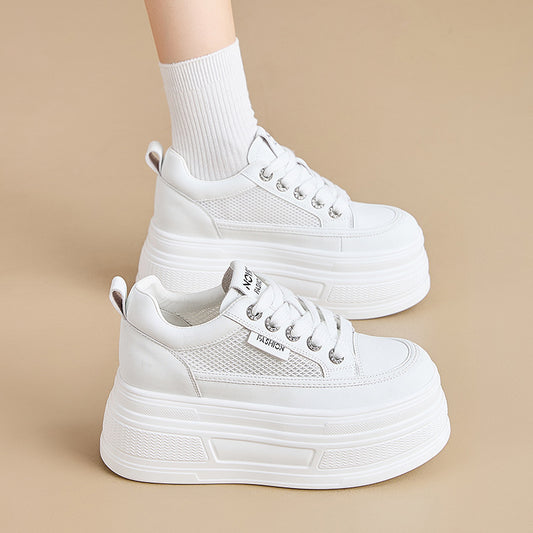 Women's Platform Height Increasing Insole Breathable White Casual Shoes