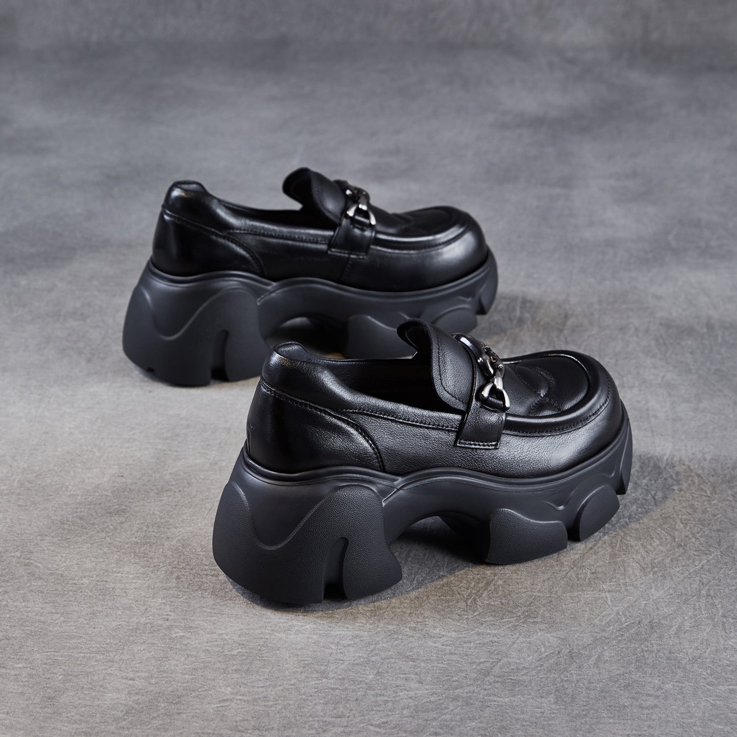 Women's British Platform Autumn Small Heightened Single Layer Authentic Round Women's Casual Shoes
