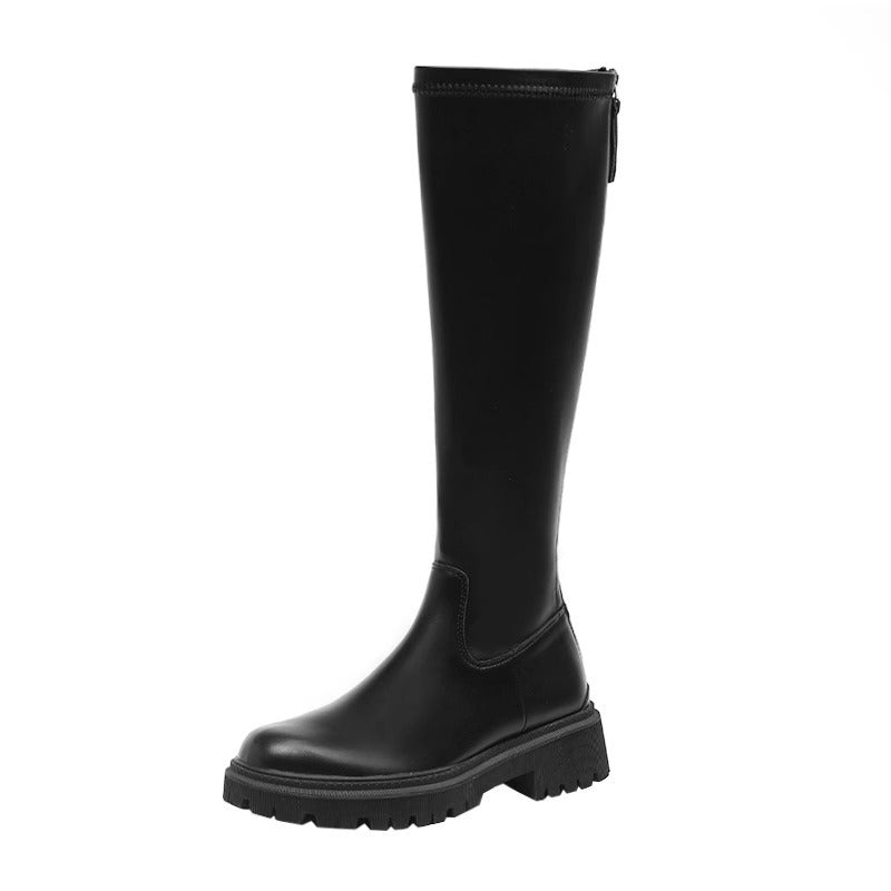 Women's Leg Thick Bottom Large Small Size Fat Widened Long Biker Women's Leather Boots