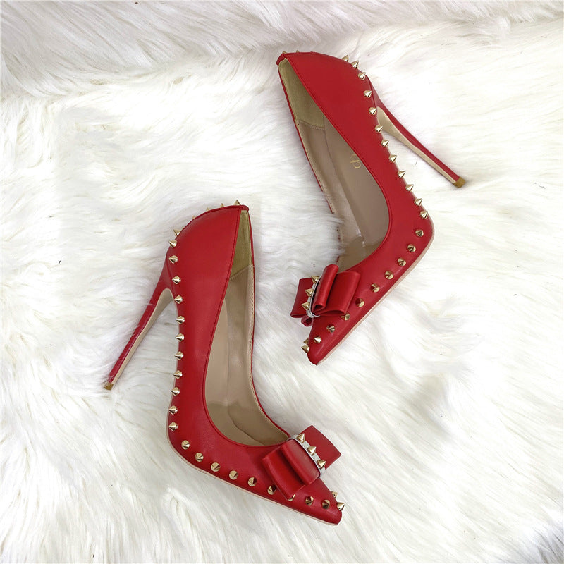 Women's Bowknot High Stiletto Sexy Pointed Shallow Mouth Men's Shoes