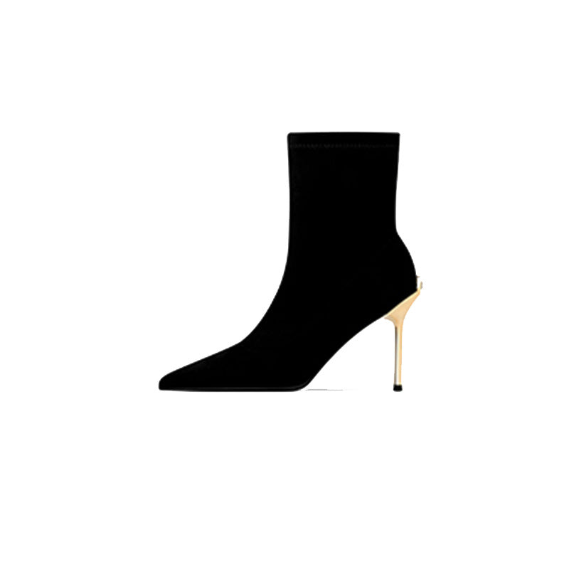Women's Winter Black Elastic Booties Pointed High Boots