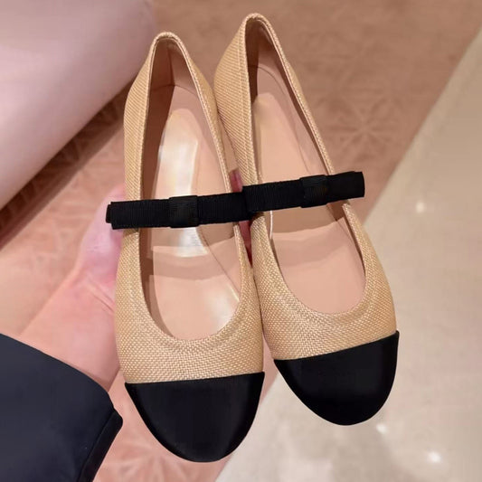 Stitching Mary Jane Female French Bow Women's Fashion Shoes