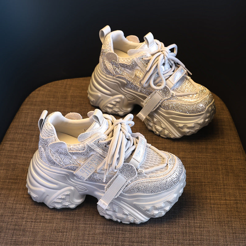 Women's Platform Height Increasing Insole Rhinestone Dad Casual Shoes