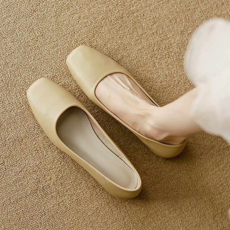 Version French Style Genuine Glove Female Flat Square Toe Gentle Women's Fashion Shoes